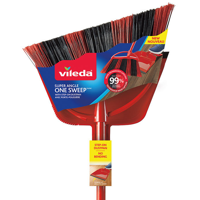 Vileda Super Angle One Sweep Broom with Step-On Dust Pan
